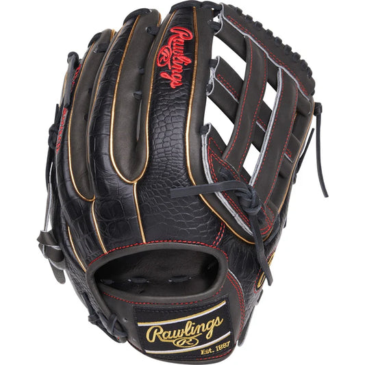 Rawlings 12.75" Heart of the Hide Black Croc Leather Outfield Glove LHT
