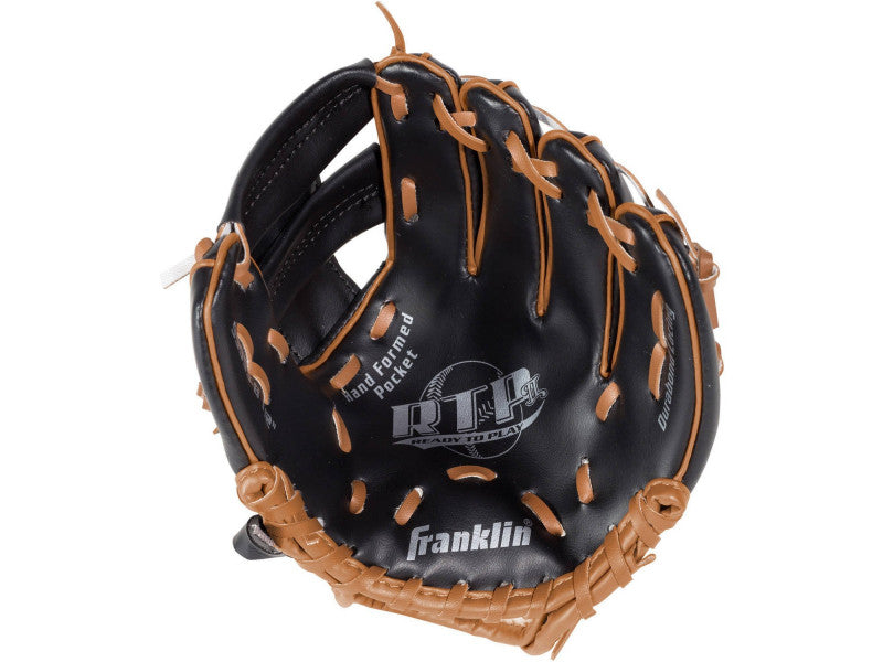 Franklin 9.5" BLACK/TAN PVC Baseball Glove RHT W/BALL