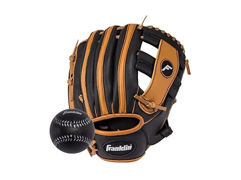 Franklin 9.5" BLACK/TAN PVC Baseball Glove RHT W/BALL
