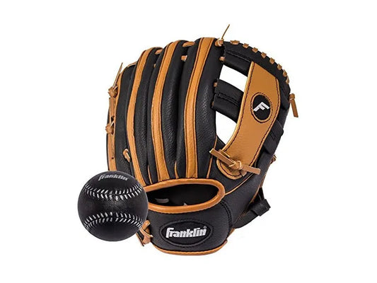 Franklin 9.5" BLACK/TAN PVC Baseball Glove LHT W/BALL
