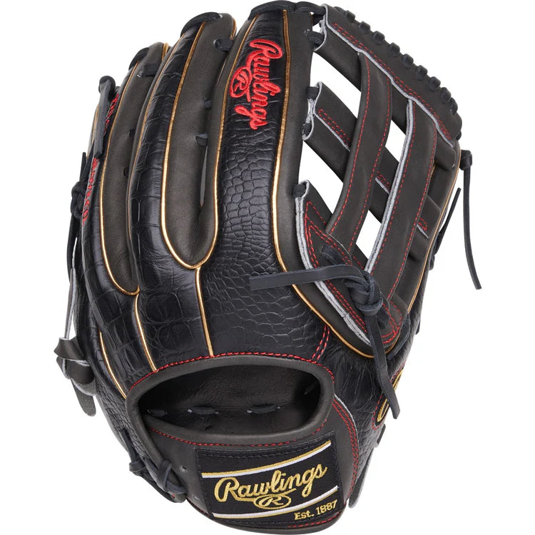 Rawlings 12.75" Heart of the Hide Black Croc Leather Outfield Glove